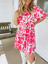 Load image into Gallery viewer, Fuchsia Tropical Floral Print Dress
