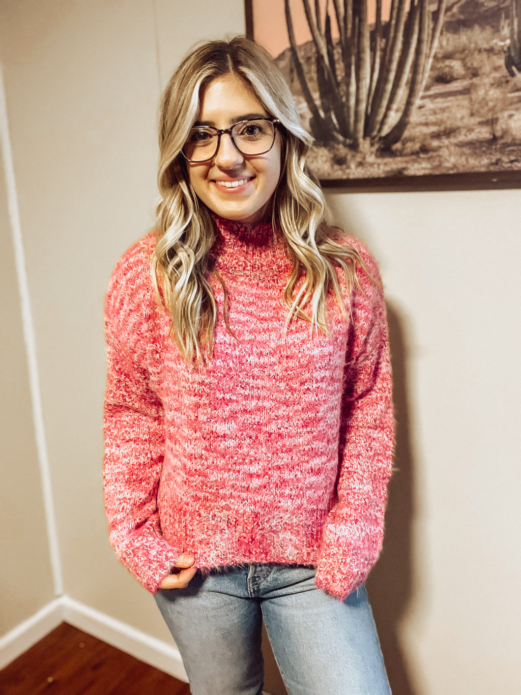 Pink Mock Neck Sweater