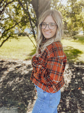 Load image into Gallery viewer, Rust Plaid Crop Shirt Jacket

