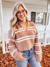 Load image into Gallery viewer, Taupe Stripe Cropped Sweater
