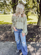 Load image into Gallery viewer, Olive Off Shoulder Ruffle Top
