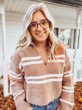 Load image into Gallery viewer, Taupe Stripe Cropped Sweater
