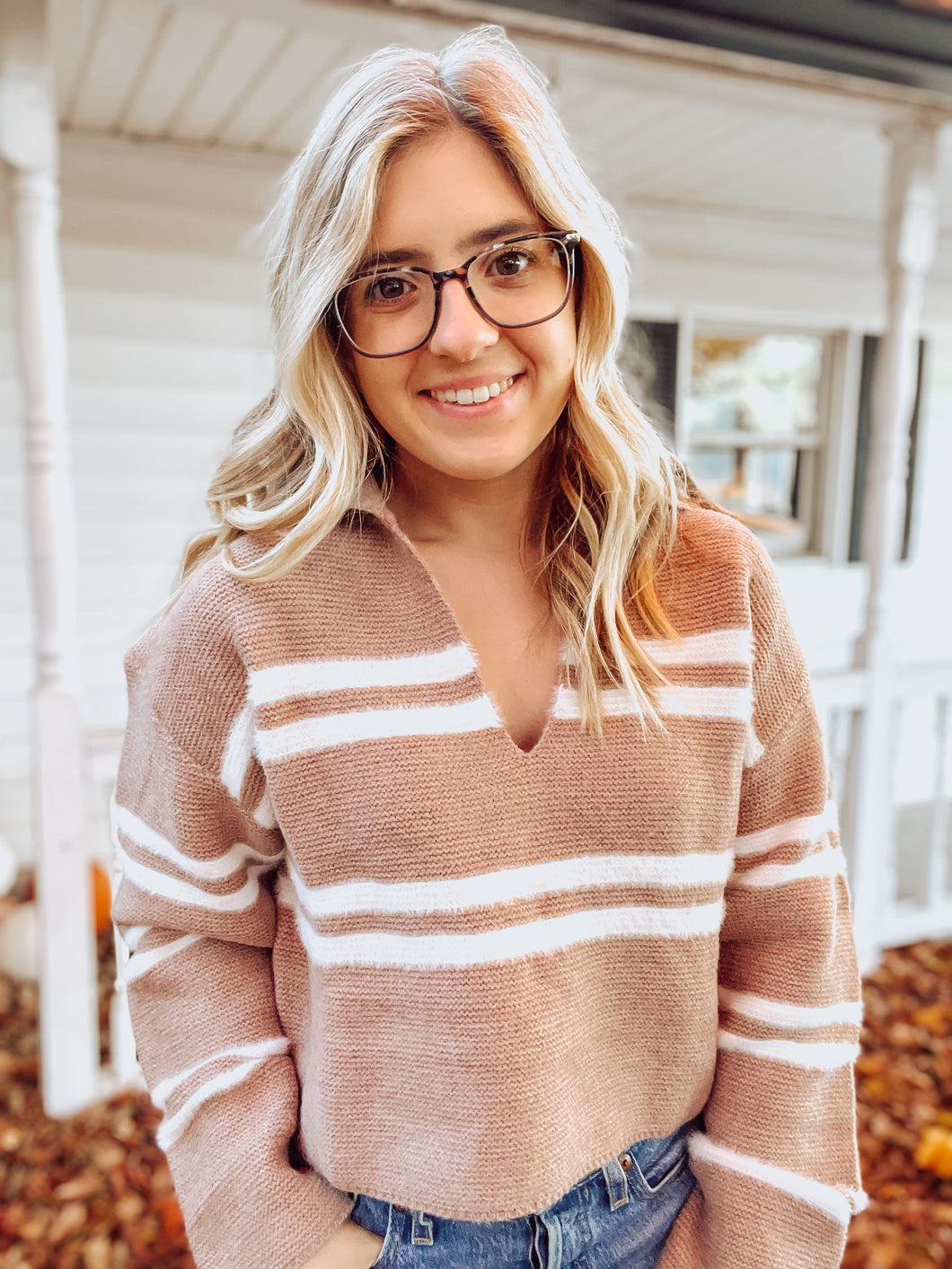 Taupe Stripe Cropped Sweater