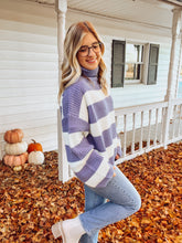 Load image into Gallery viewer, Blue Striped Turtleneck Sweater
