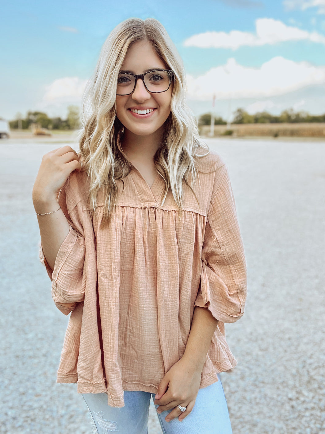 Khaki Babydoll Shirt Top