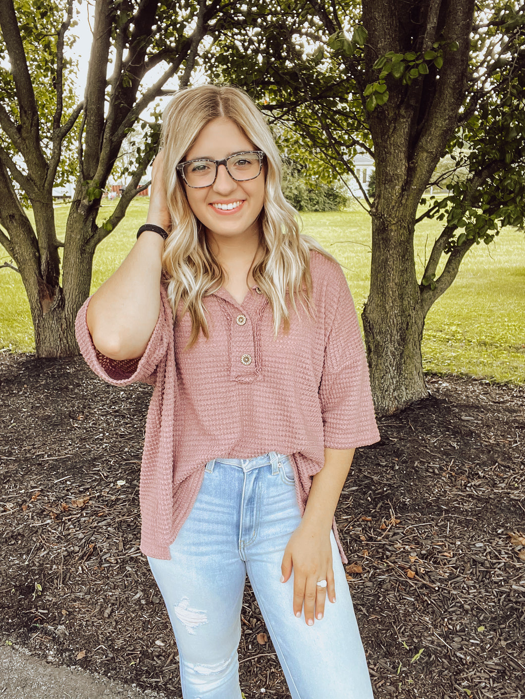 Mauve Button Down Knit Top