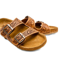 Load image into Gallery viewer, Western Hand-Tooled Sandals
