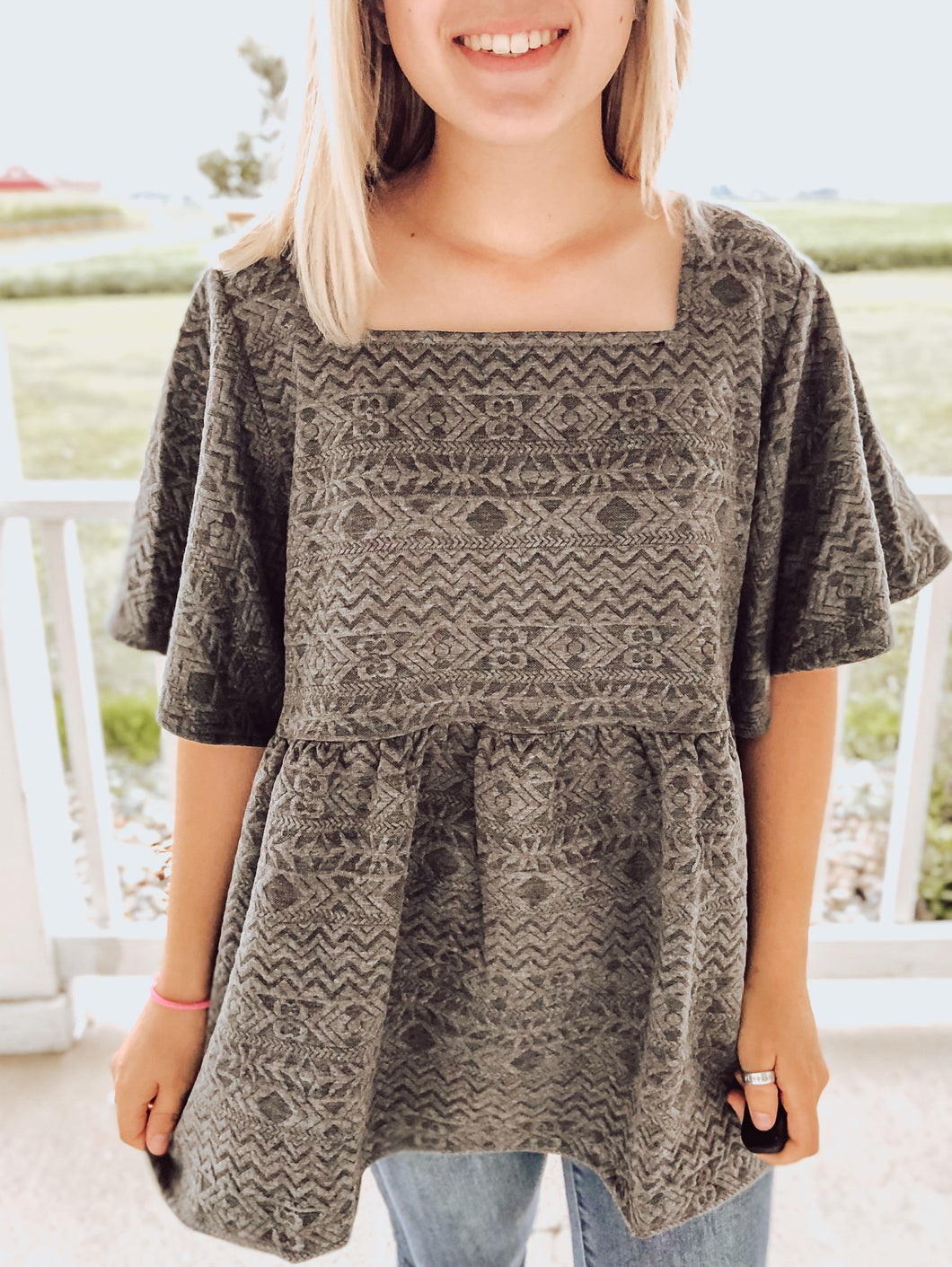 Charcoal Square Neck Top
