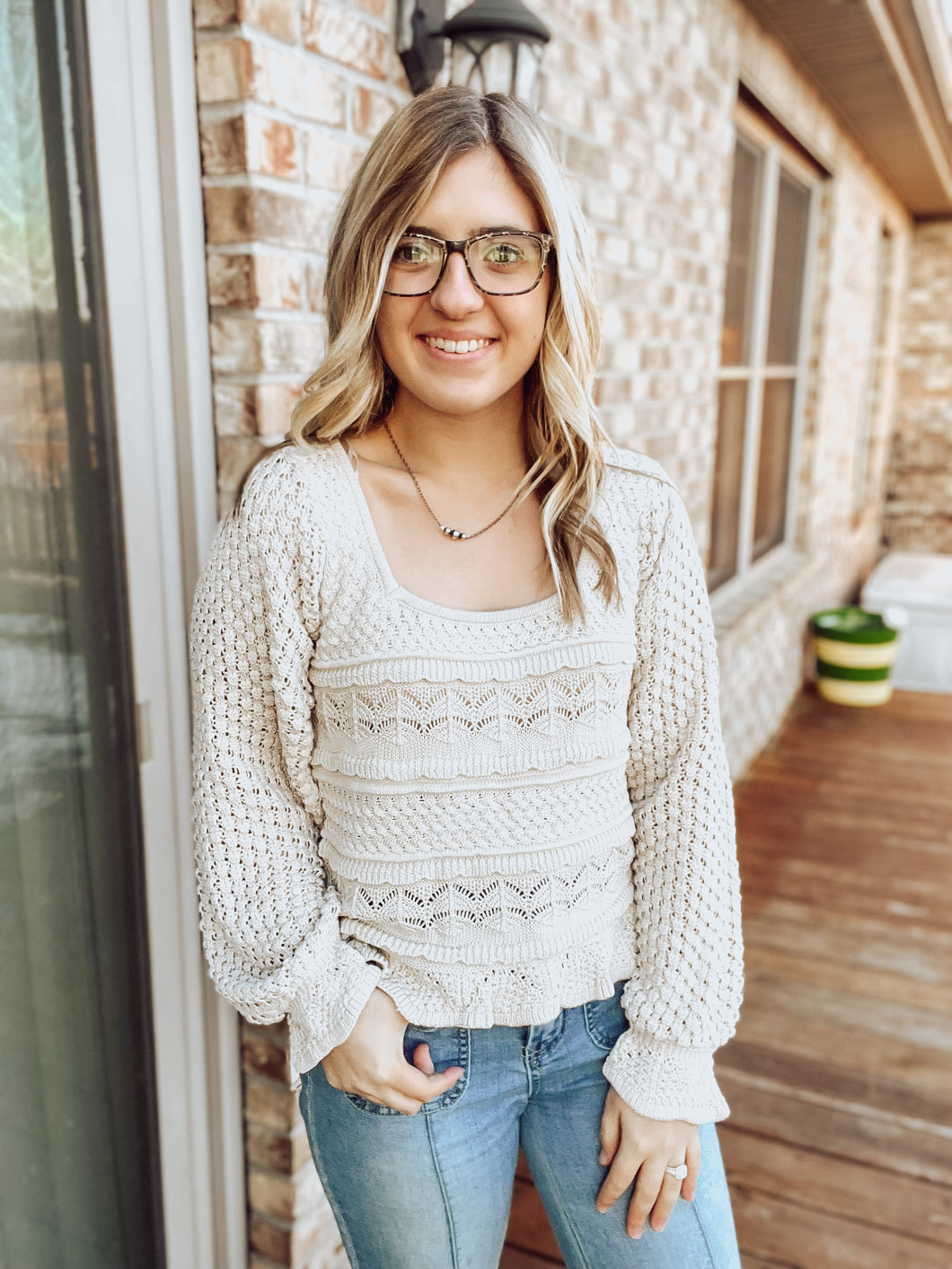 Ivory Square Neckline Crochet Top