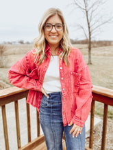 Load image into Gallery viewer, Red Washed &amp; Distressed Button-Down Jacket
