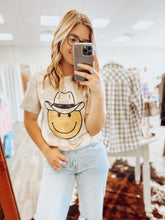 Load image into Gallery viewer, Tan Brushed Cowboy Smiley Face Tee
