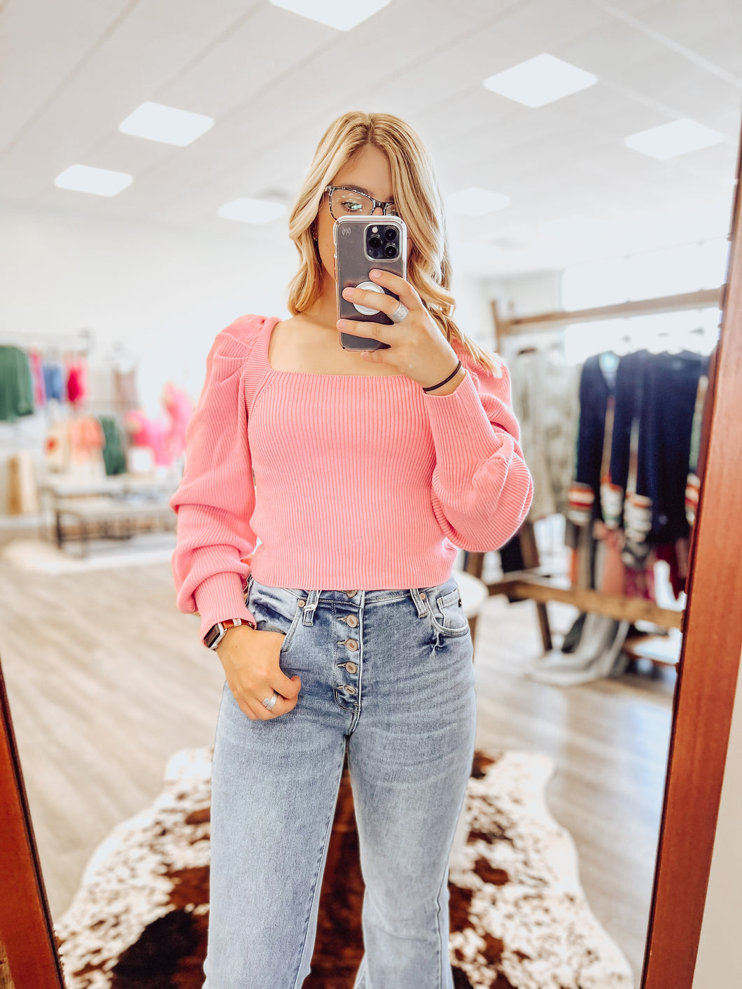 Pink Square Neck Long Sleeve