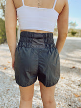 Load image into Gallery viewer, Black Windbreaker Smocked Running Shorts
