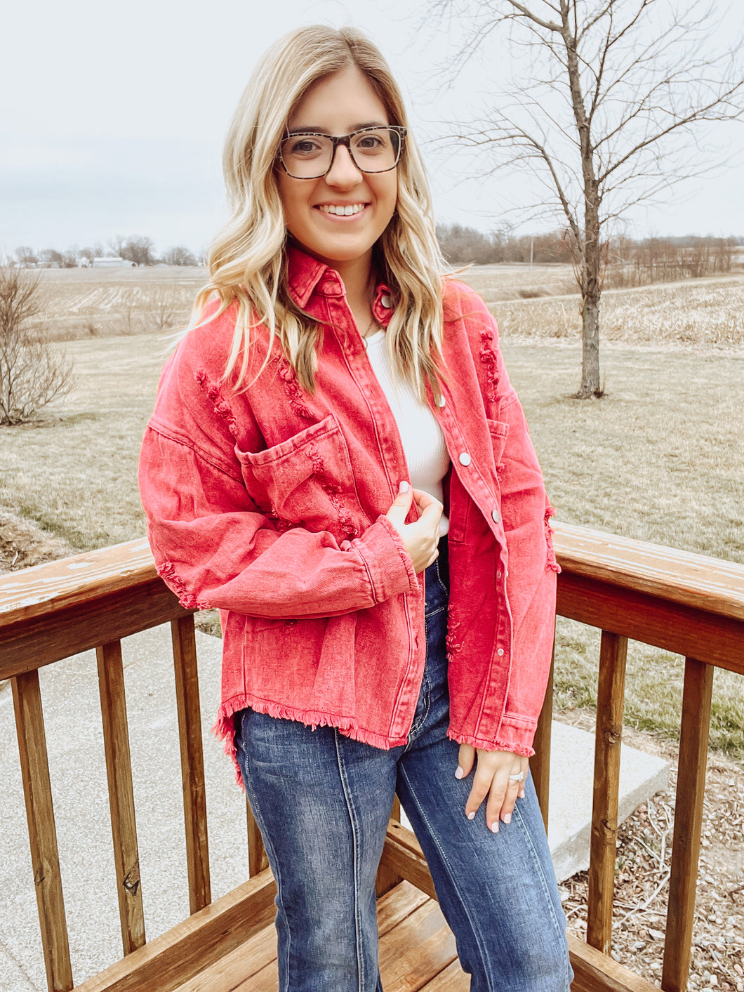 Red Washed & Distressed Button-Down Jacket